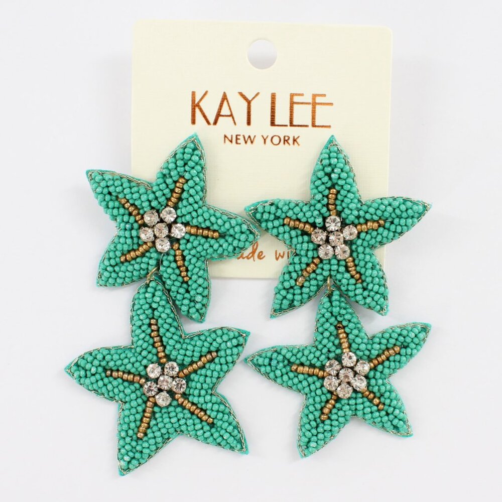 KAYLEE Seed Beaded Fun Double Starfish Boho Post Earrings Made ❤️ in India